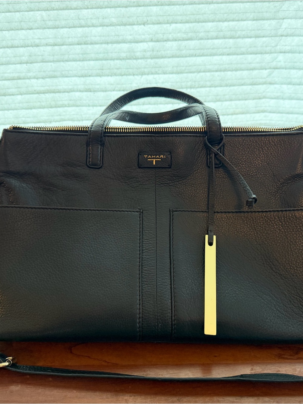 T Tahari Riley Black Leather Satchel Bag